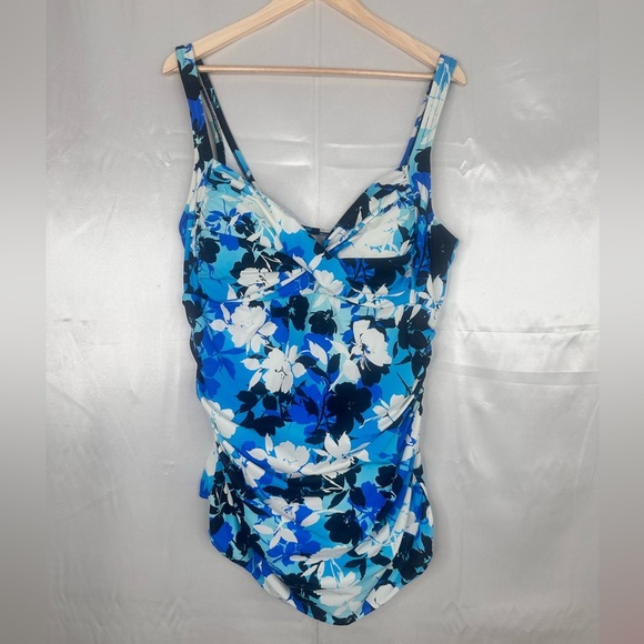 Simply Swim Tummy Control Blue Floral Swimsuit Size 3X - Picture 1 of 12